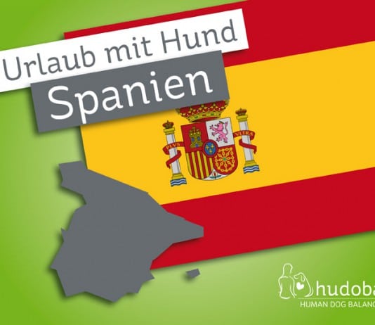 Urlaub mit Hund in Spanien - spanische Flagge und Silhouette Spaniens.
