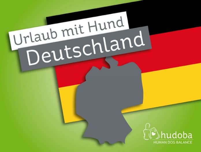 Urlaub mit Hund: Deutschland (Silhouette Deutschlands vor deutscher Flagge)
